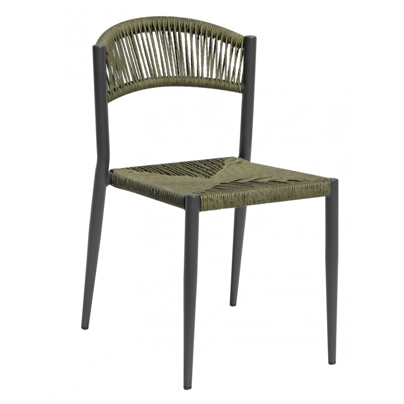 Set Di 2 Sedie Milano Contract Senza Braccioli In Alluminio Grigio E Corda Verde Moia