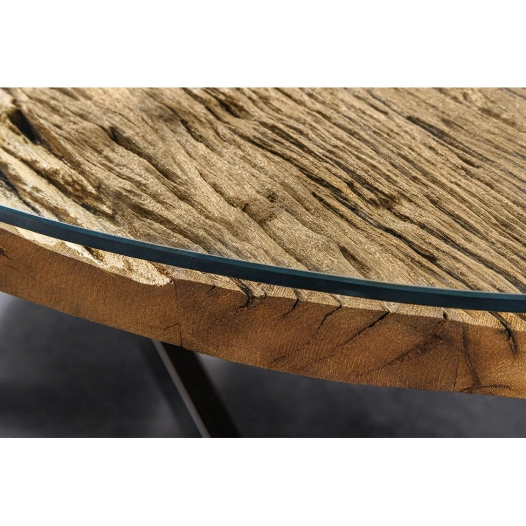 Table RAFTA 220 cm – Piano in teak massiccio, vetro temperato e struttura in acciaio cromato