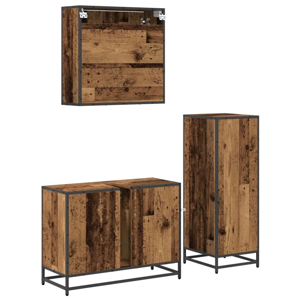 Set di mobili per il bagno con cassetto 3 pcs Legno vecchio 3402563