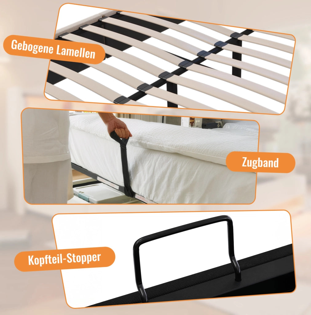 Letto imbottito 160x200 cm grigio con materasso e ricarica USB