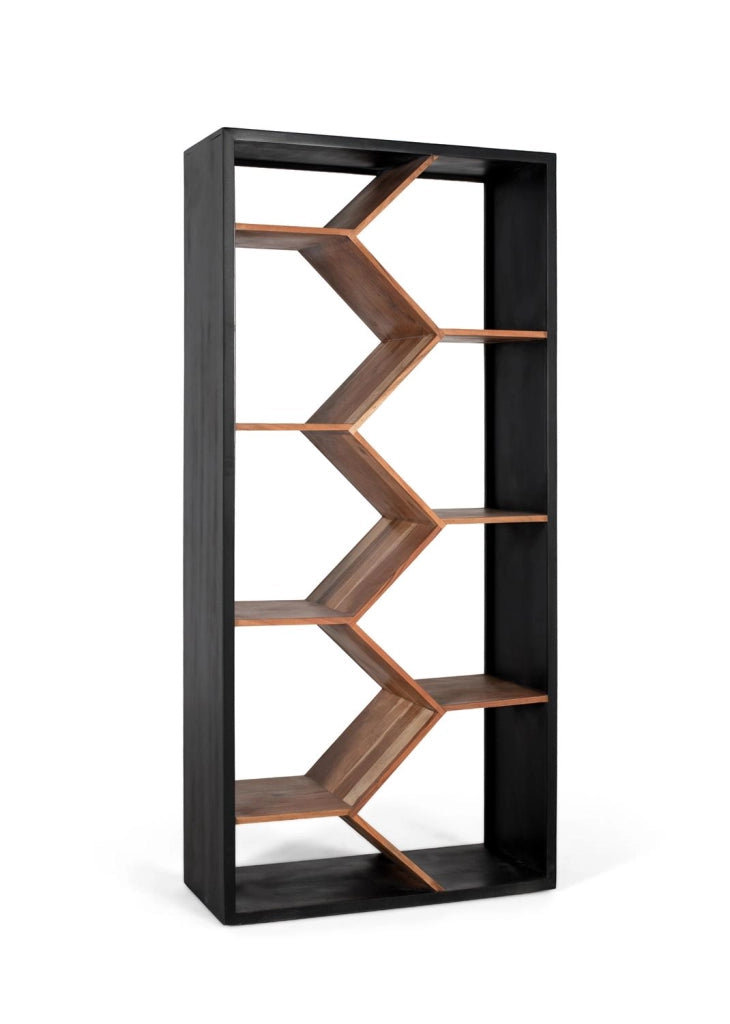 Libreria in legno di mango dal design geometrico contemporaneo