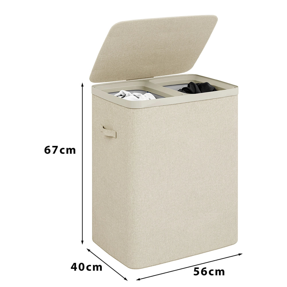 Cesto Portabiancheria Sporca con Divisorio Porta Biancheria Doppia Cesta Beige
