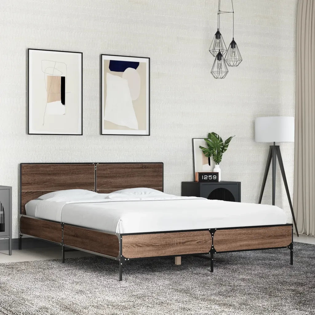 Giroletto-Struttura Letto Rovere Marrone 140x200cm in Legno Multistrato Metallo 828377