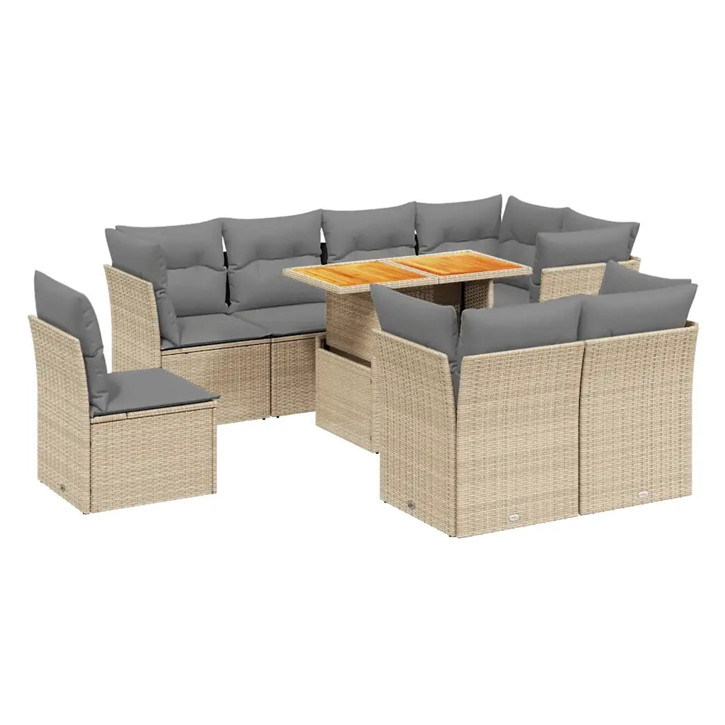 Set Divano da Giardino 9 pz con Cuscini Beige in Polyrattan 3270933