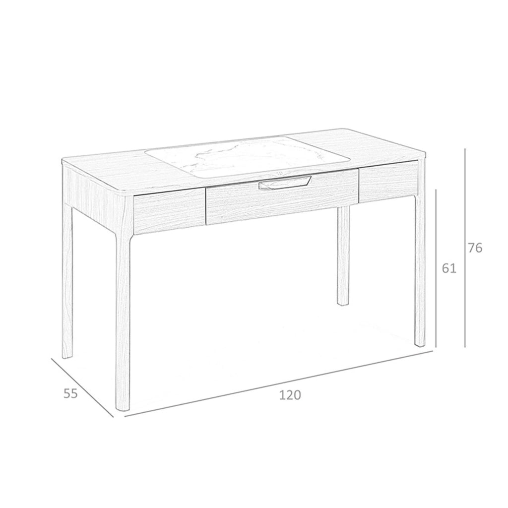 Comodino in noce con piano in vetro effetto marmo bianco e grigio lucido