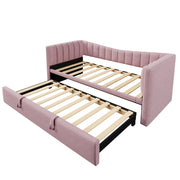 Letto estraibile singolo 90×200 cm e 90×190 cm in velluto con letto inferiore; senza materasso; rosa