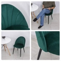 Set di 2 Sedie Sala da Pranzo, Sedie Cucina Moderne con Schienale a Conchiglia e Gambe in Metallo, Sedia in Velluto con Imbottita per Cucina, Camera da Letto, Ufficio e Soggiorno, Verde