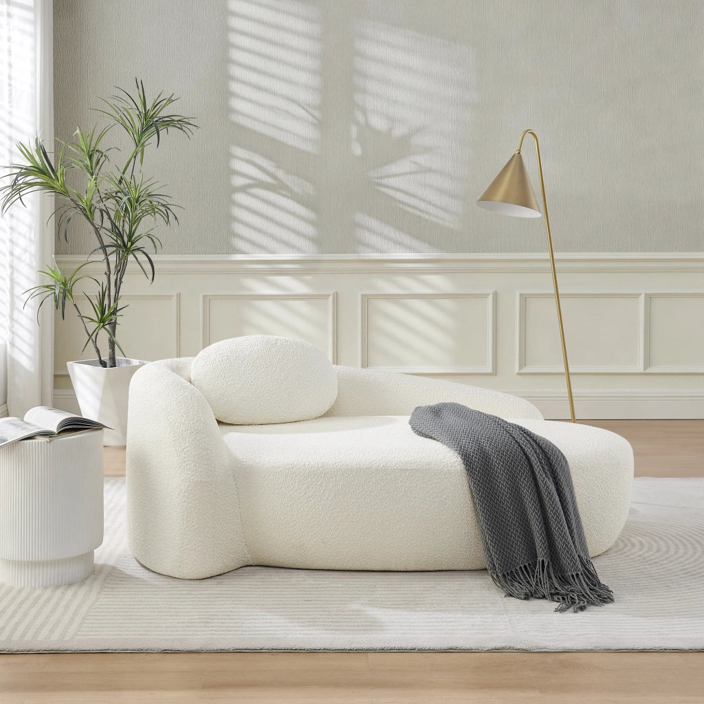 Divano dritto 1 posto con cuscino in schiuma, tessuto Teddy, Beige 102 × 33 × 32 cm