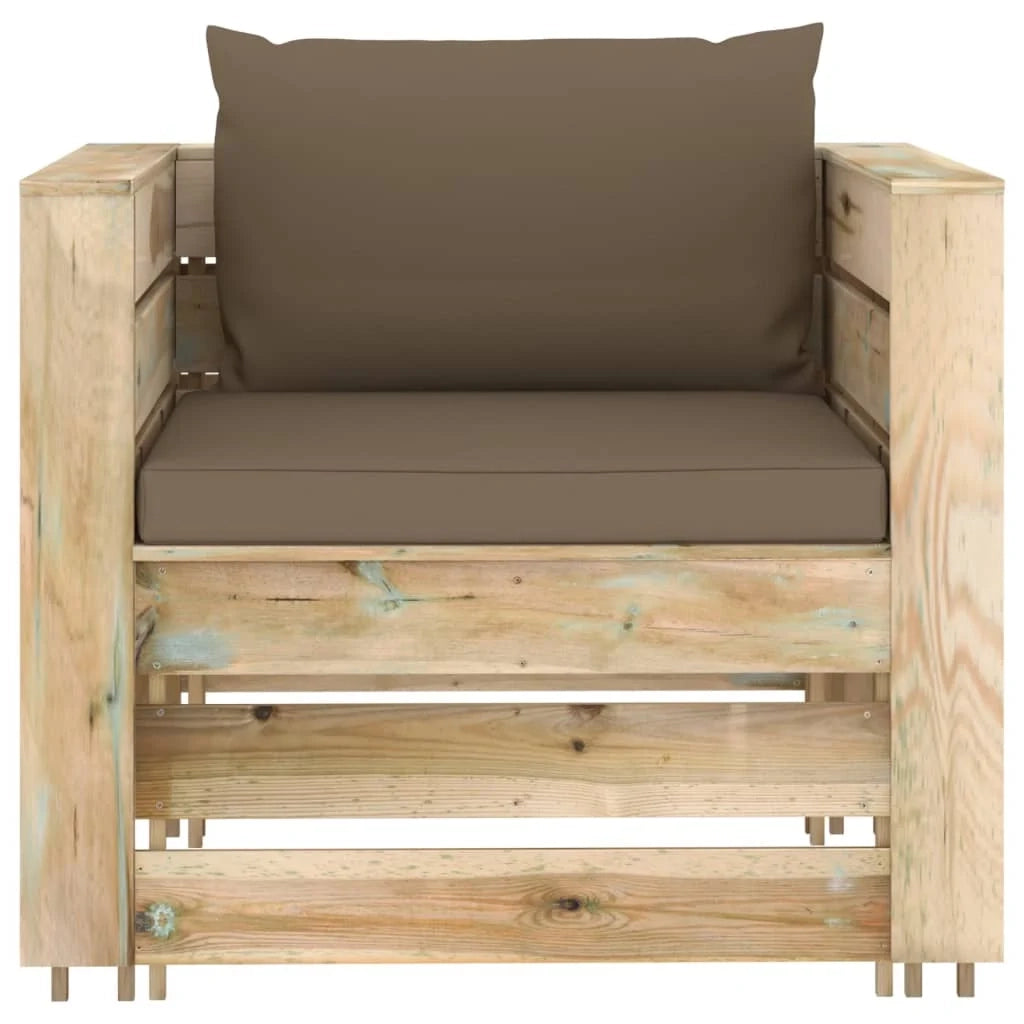 Set mobili da giardino set di arredamento per esterni 2 pezzi con cuscini legno impregnato di verde 02_0015889
