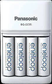 Eneloop K-KJ55MCD40E SmartPlus Caricabatterie per Batterie AA AAA Ni-MH con 4x AA 2000 mAh Ricarica Rapida 1,5 Ore 10 Funzioni Sicurezza colore Nero