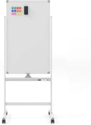 Lavagna Bianca Portatile con Ruote, Lavagna a Secco Reversibile con Pennarelli, Cancellino, Lavagna Bianca Regolabile in Altezza per Scuola, Ufficio, Casa, 68 x 56 x 155,5-183,5 cm (Bianco)