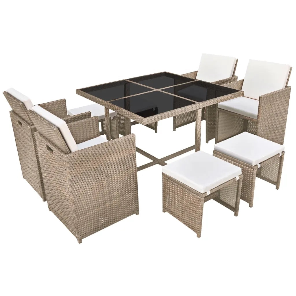 Set da Pranzo da Giardino 9 pz con Cuscini in Polyrattan Beige 42556