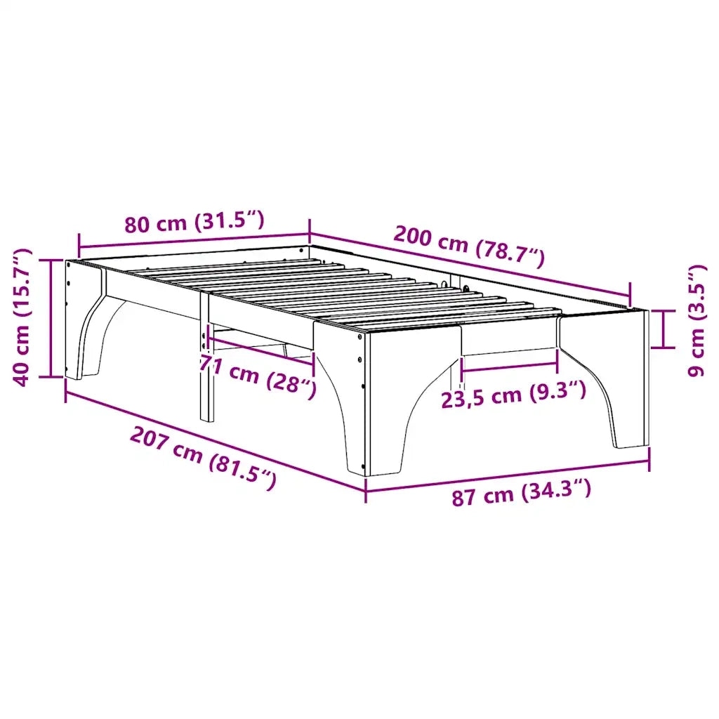 Struttura del letto Marrone 80 x 200 cm Pino massello 873009
