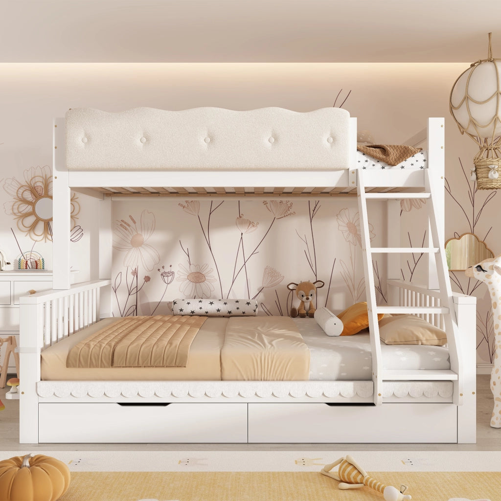 Letto a Castello 90 x 200 e 140 x 200 cm; Letto 3 Posti con Cassetti e Portariviste