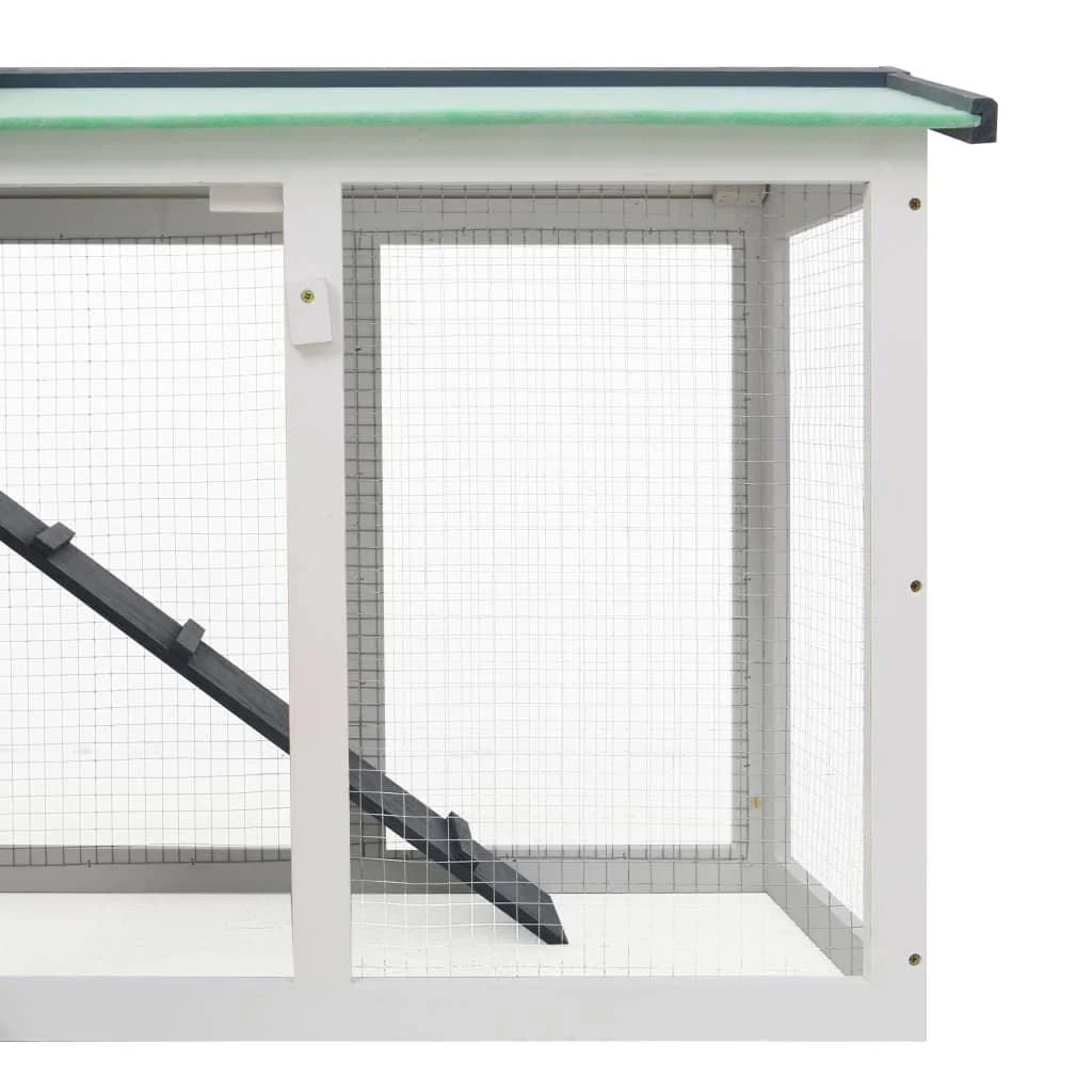 Grande conigliera da esterno 145 x 45 x 85 cm in legno grigio e bianco 02_0000604