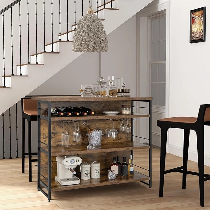 Isola per Cucina con Ampio Piano di Lavoro, Mobile da Cucina con 3 Ripiani Aperti, Poggiapiedi e Piedini Regolabili, Struttura in Metallo, per Cucina, Soggiorno, 120 x 60 x 101cm (Marrone)