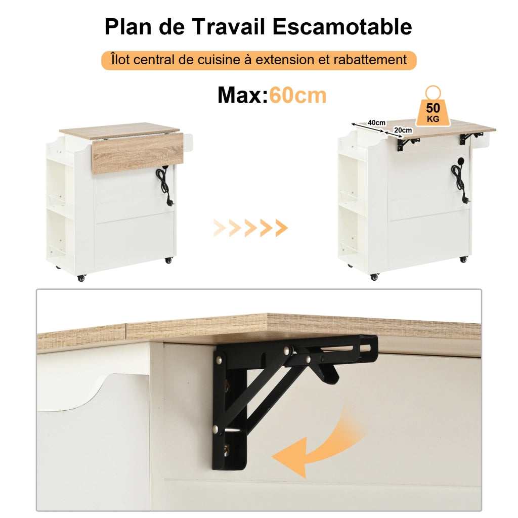 Carrello da Cucina con 1 Cassetto 2 Ante Ripiano Regolabile Piano Pieghevole Portasciugamani con Ruote 66x60x90 cm