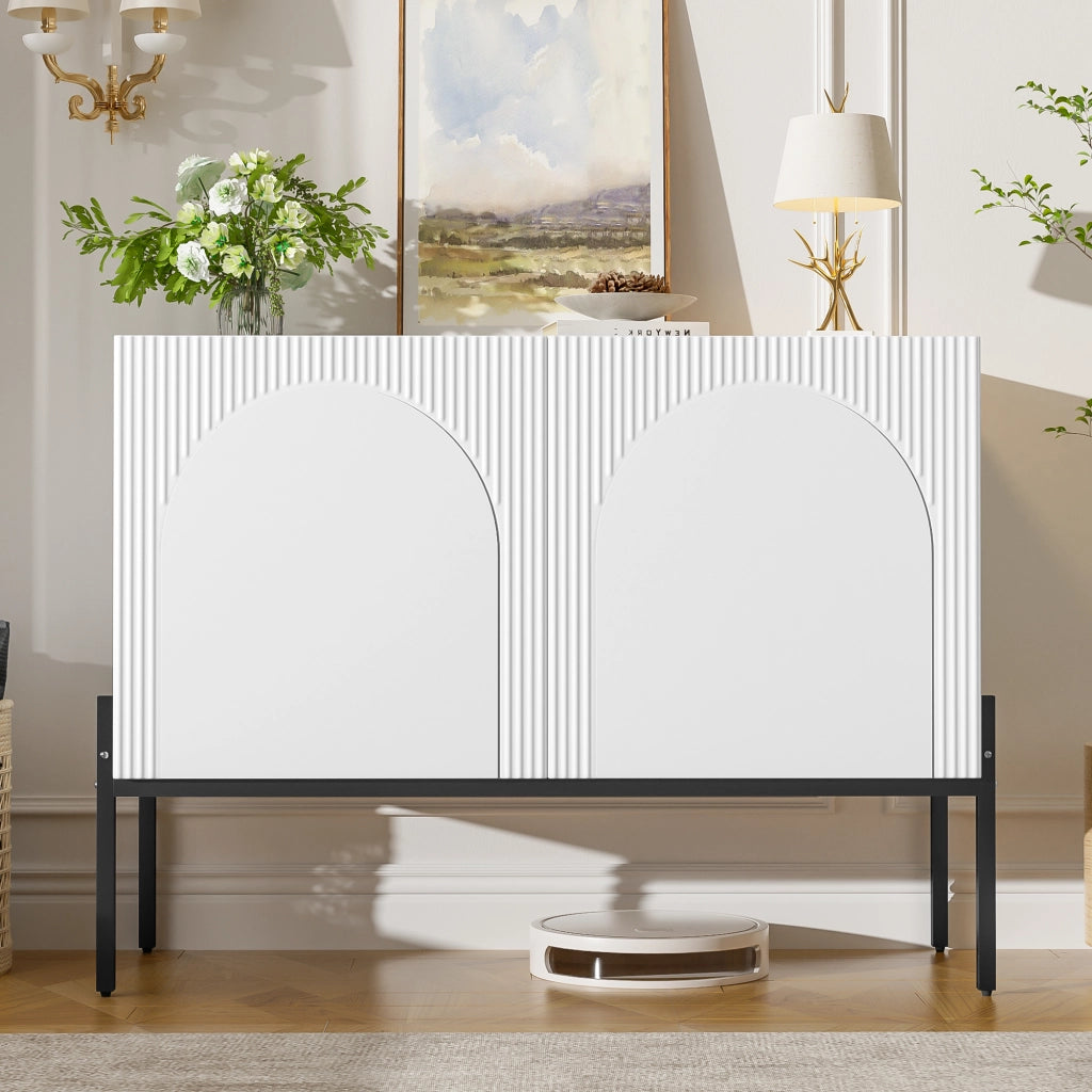 Credenza a 2 ante con gambe in metallo e design ad arco, per soggiorno e sala da pranzo, bianca, 100 × 40 × 75 cm