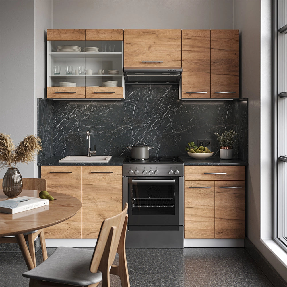 Cucina componibile Fame-Line Rovere dorato/Bianco 200 cm, PL Antracite Vicco
