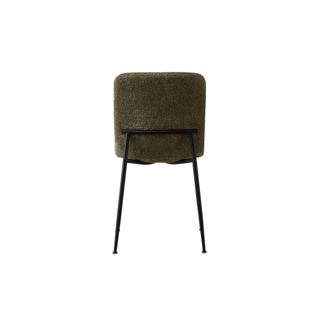 Sedia ALICE – Tessuto bouclé verde e gambe metallo nero – H82 × L42 × P57 cm