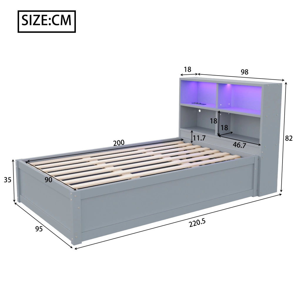 Letto matrimoniale con funzione divano e stoccaggio legno grigio 90x200 cm