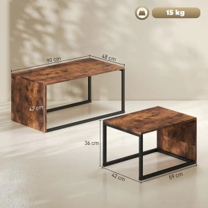 TAVOLINO DA SALOTTO Set da 2 pezzi 90x48x42 cm e 59x42x36 cm Marrone rustico