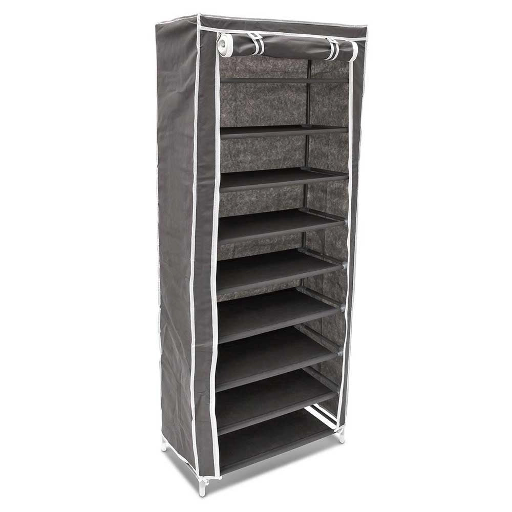 Scarpiera Salvaspazio 10Ripiani 36Paia Struttura Metallo Tessuto TNT 60x30 H150cm Grigio