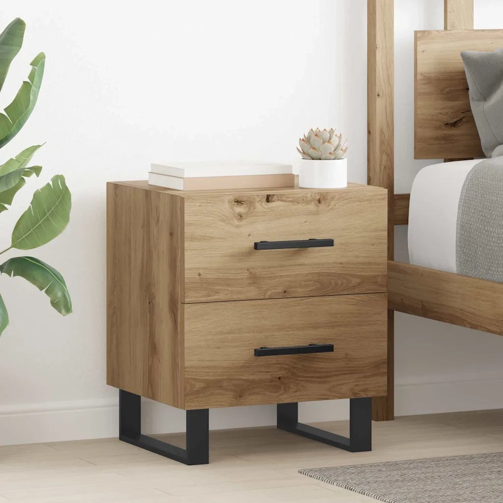 Set di 2 Comodini | Armadio da Notte | Mobiletto da notte Rovere artigianale 40 x 35 x 47,5 cm