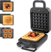 Frittelle, Sandwich e Wafel 3 in 1 - Frittellofacile, griglia a contatto, tostapane, elettrico, con superficie antiaderente - Resistentente al lavastoviglie - Spaziale, 600 W, grigio