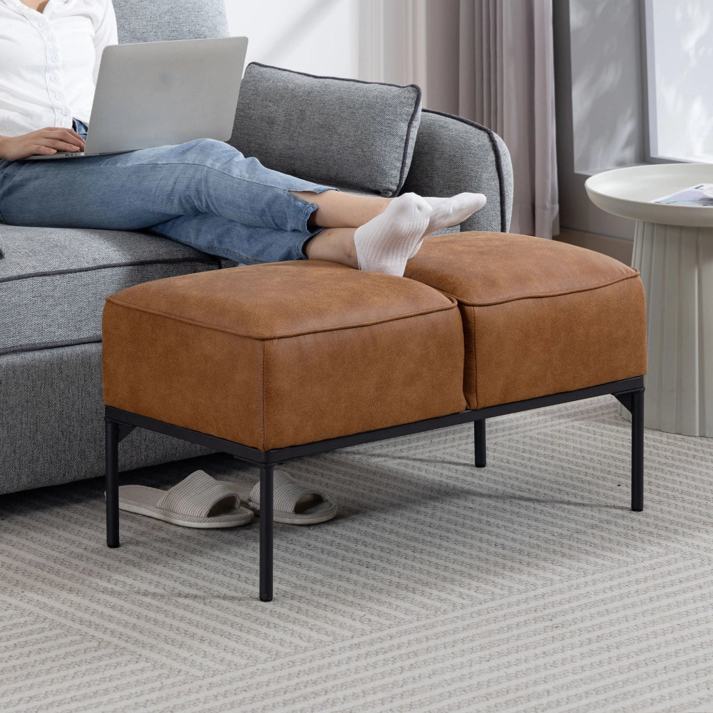 Pouf Piede Letto Imbottito Similpelle ¨C Minimal ¨C 80x40x46 cm Marrone