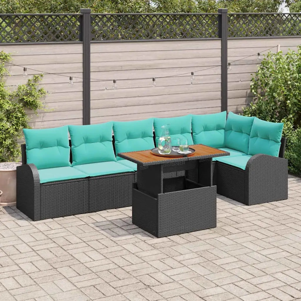 Set Divano da Giardino con archiviazione 7 pcs Nero Poly Rattan 3358335