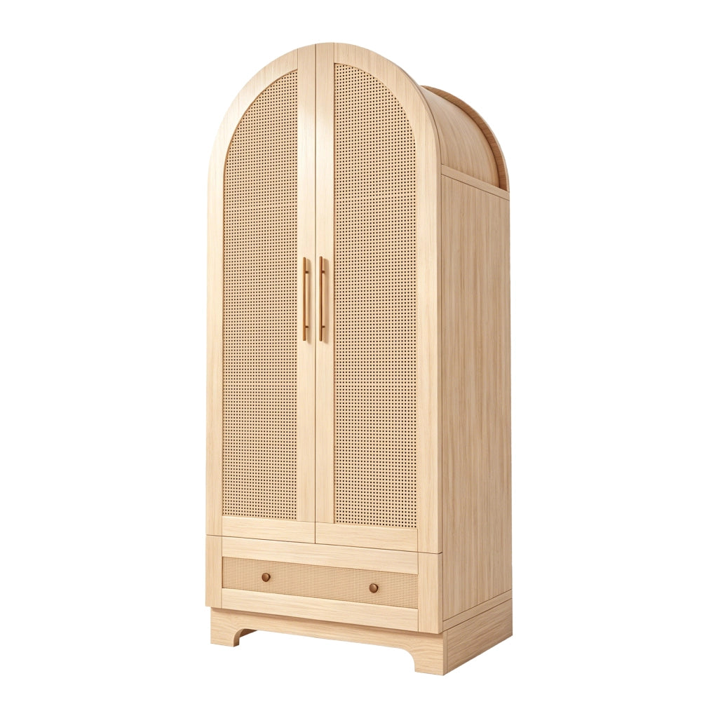 Armadio con 2 ante; 1 grande vano e 2 cassetti; ante effetto rattan; per camera da letto; 70 × 55 × 170 cm