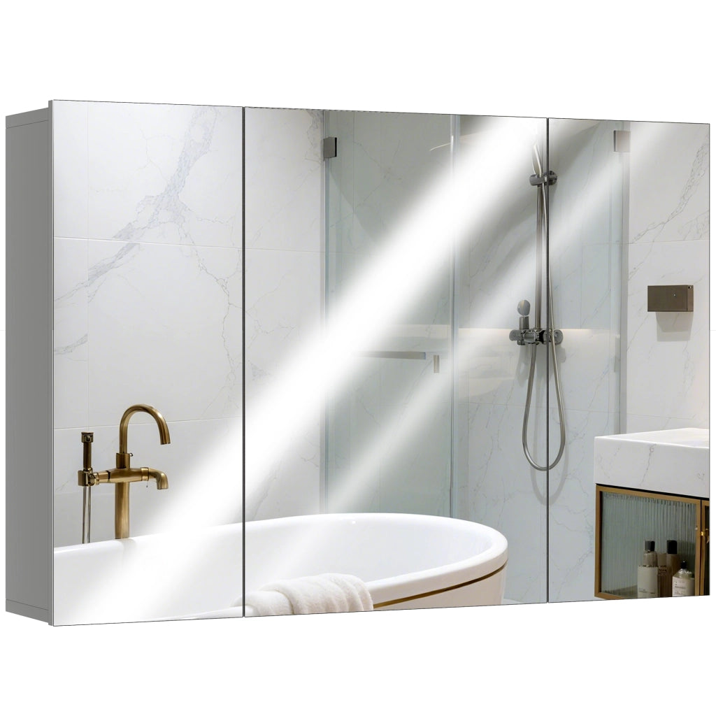 Armadio a muro per bagno con 3 ante specchio e ripiani regolabili ¨C Zephmum ¨C MDF grigio 90x60x15 cm