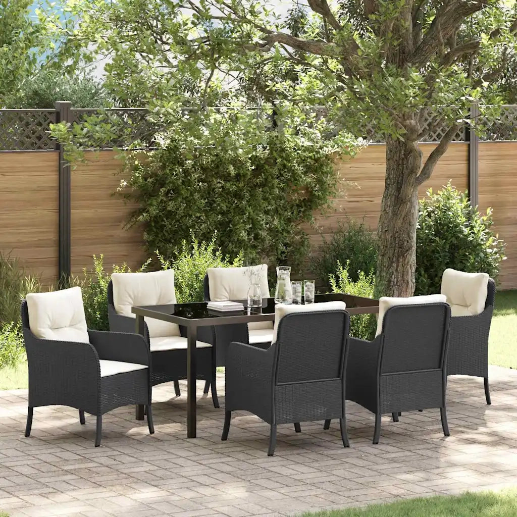Set da Pranzo per Giardino con cuscino 7 pcs Nero polyrattan