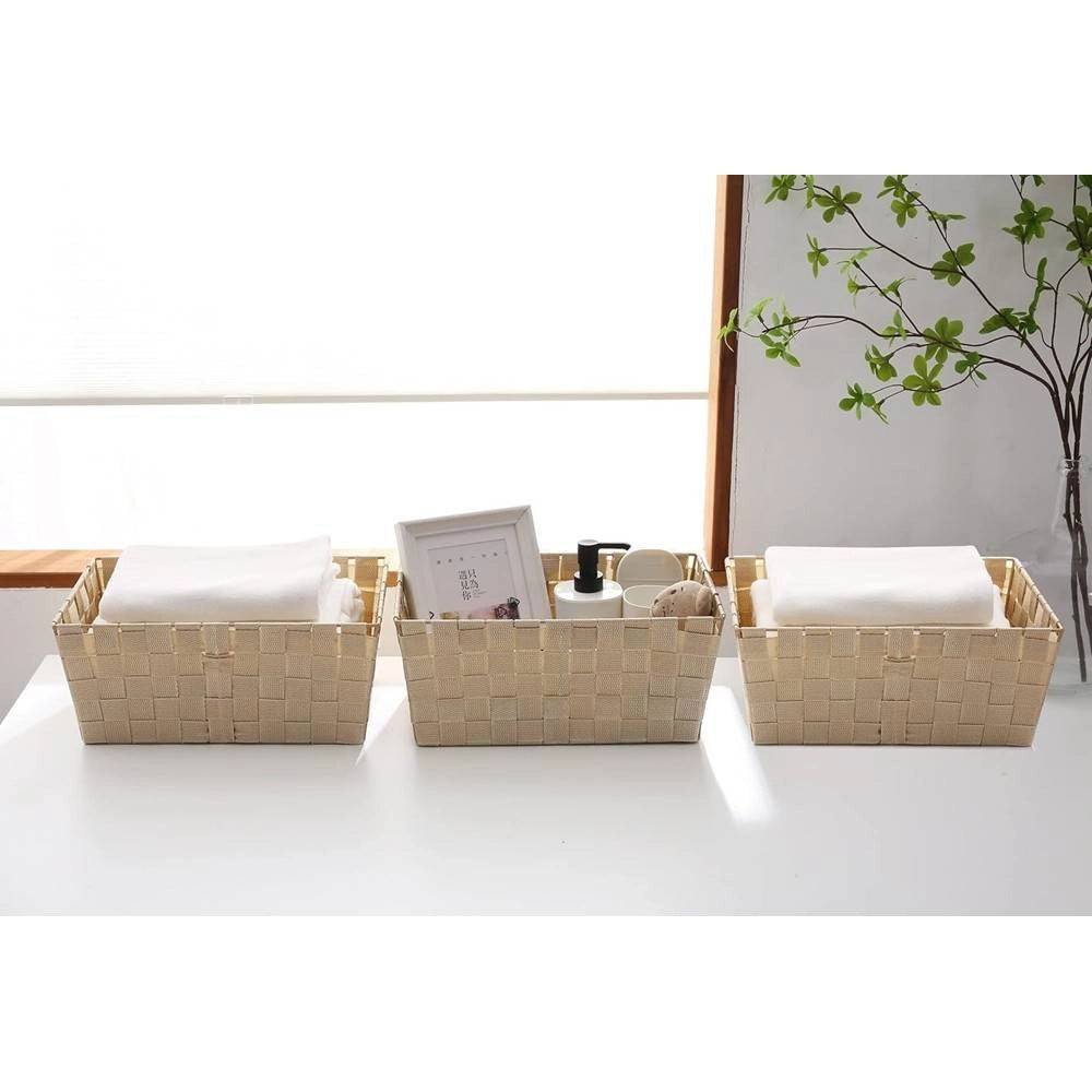 Trade Shop - Porta Oggetti Organizer Bagno Camera Cucina In Tessuto Beige 28x22x10.5cm 79021 -