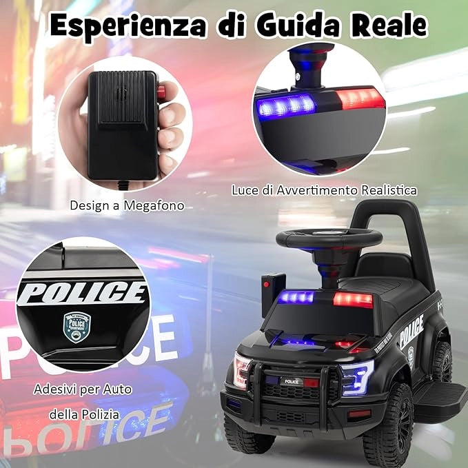 Auto Elettrica per Bambini, Auto della Polizia Giocattolo con Clacson Luce di Avvertimento e Suono della Sirena, Velocità 3 km/h, per Bambini 18-60 Mesi (Nero)