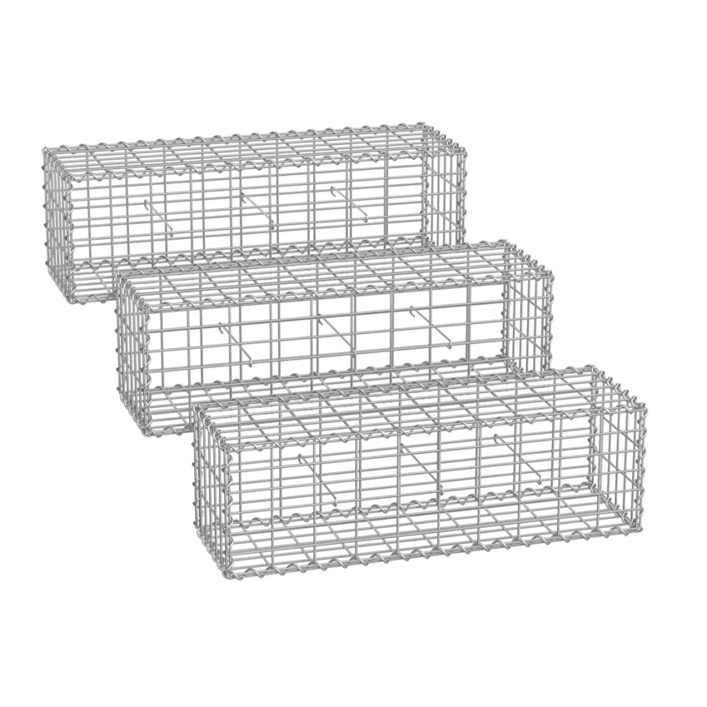 Gabbione per pietre gabbia metallica cestino per pietre maglia 5 x 10 cm zincato muro decorazione da giardino 100 x 30 x 30 cm set da 3 argento 12_0005960