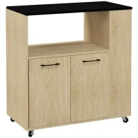 Carrello da Cucina in Truciolato con Ripiano Aperto, Armadietto a 2 Ante e Scaffale Laterale, 75x40x80.5 cm