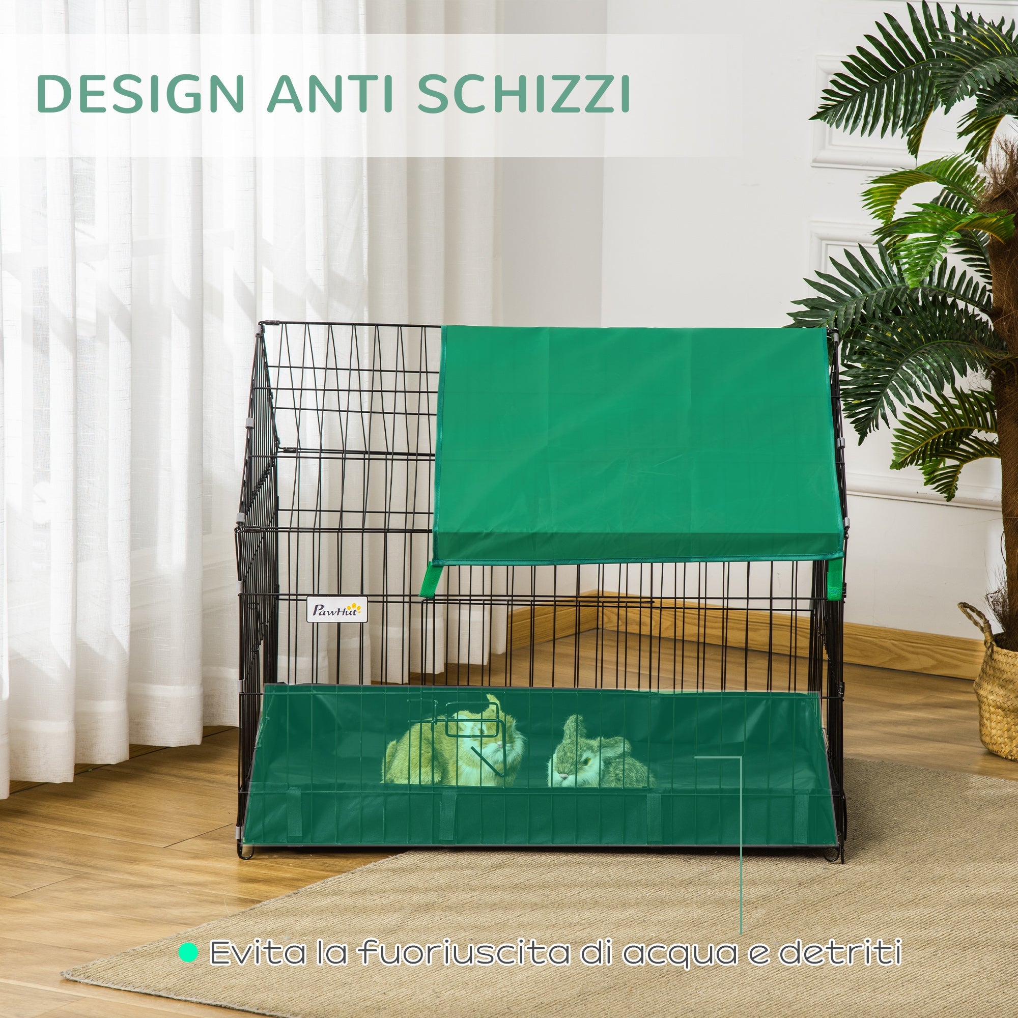 Gabbia per Conigli e Roditori 90x75x75 cm in Metallo e Tessuto Oxford Nero e Verde
