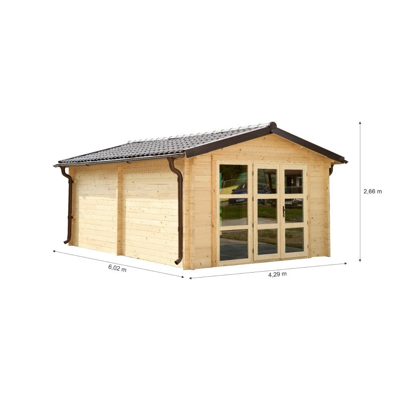 Chalet garage in legno abete 360x548 cm – Spessore pareti 60 mm – Doppi vetri e persiane – TA3655A Foresta