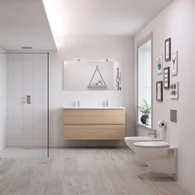 Sanitari sospesi Rimless Morning scarico a parete e sedile originale