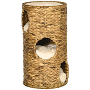 Cuccia per gatti a 3 livelli, 3 ingressi, design boho, cuscino incluso, 40 cm x 40 cm x 73 cm, marrone chiaro + bianco crema