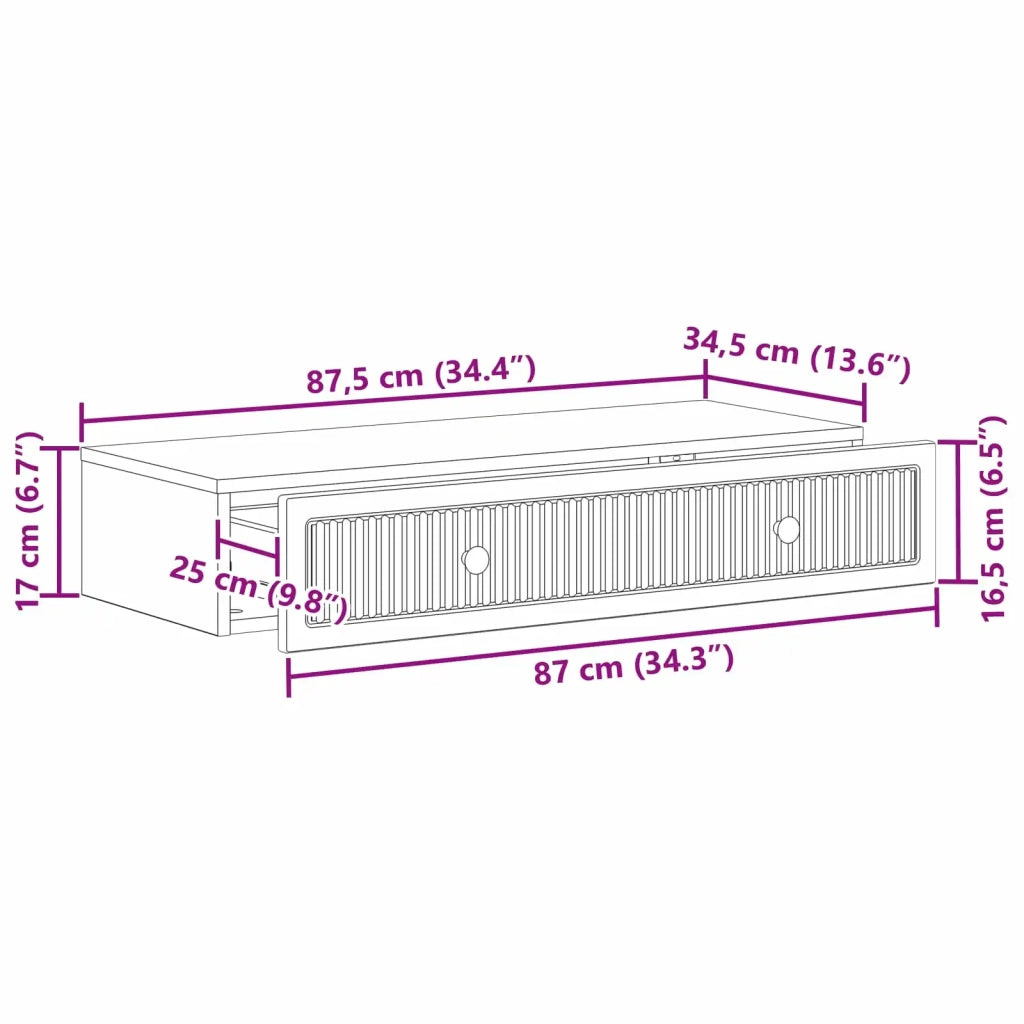 Tavolino da Parete Laterale Grigio Cemento 87,5 x 34,5 x 17 cm 897988