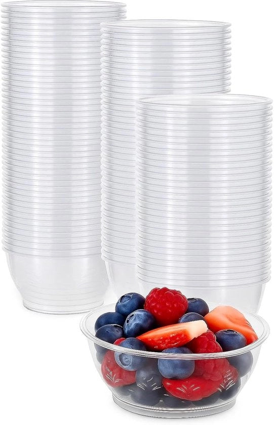 Mini bicchieri dessert, contenitore 75 ml, contenitore, plastica, coperchi rotondi, vassoio di servizio trasparente riutilizzabile per dessert, pudding, mousse, 8,5 x 4,5 cm