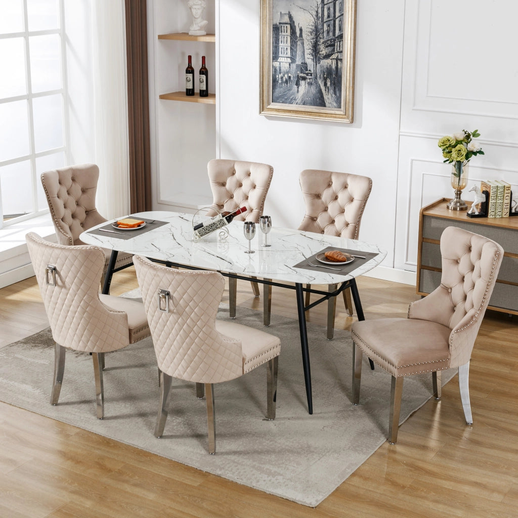 Sedie da Pranzo in Velluto con Gambe in Metallo ¨C Xylo ¨C Beige, Set 6 Pezzi