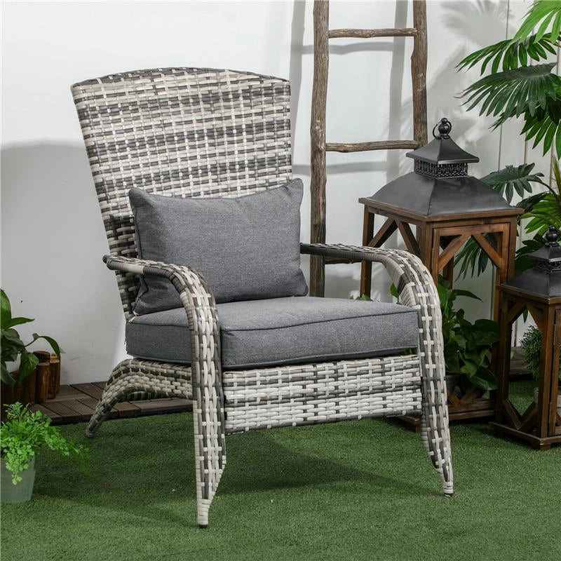 SEDIA DA GIARDINO ADIRONRACK CON BRACCIOLI, IN RATTAN E ACCIAIO, 64X80X90 CM, GRIGIO