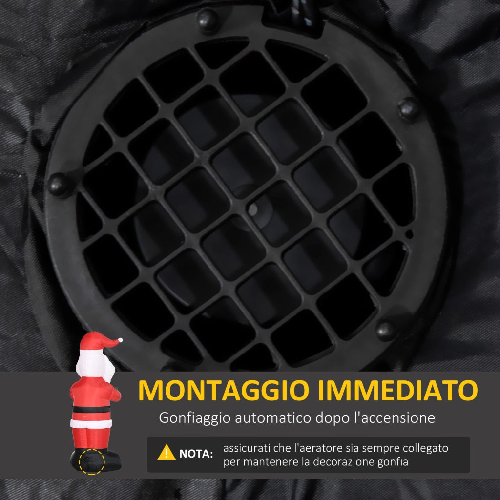 Babbo Natale Gonfiabile con Regalo, 3 Luci LED e Gonfiatore Incluso, 77x68x184cm