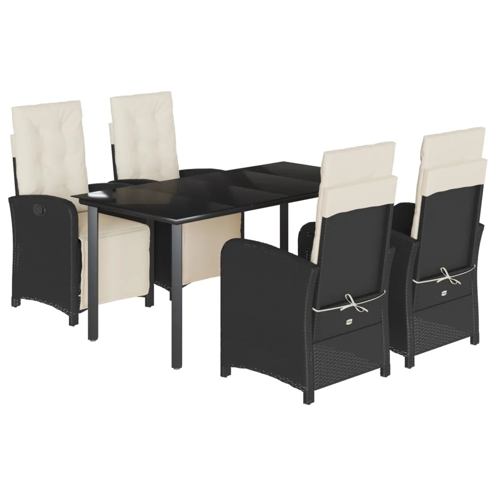 Set da Pranzo da Giardino 5 pz Nero con Cuscini in Polyrattancod mxl 92155