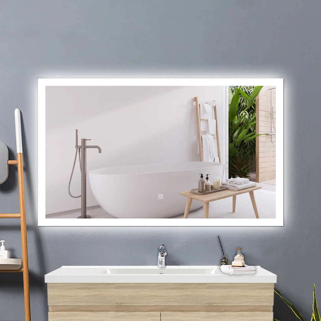 Specchio bagno Rettangolare 100x60 cm con led, Dimmerabile, Touch Control, Antiappannamento riscaldato,memoria, IP44