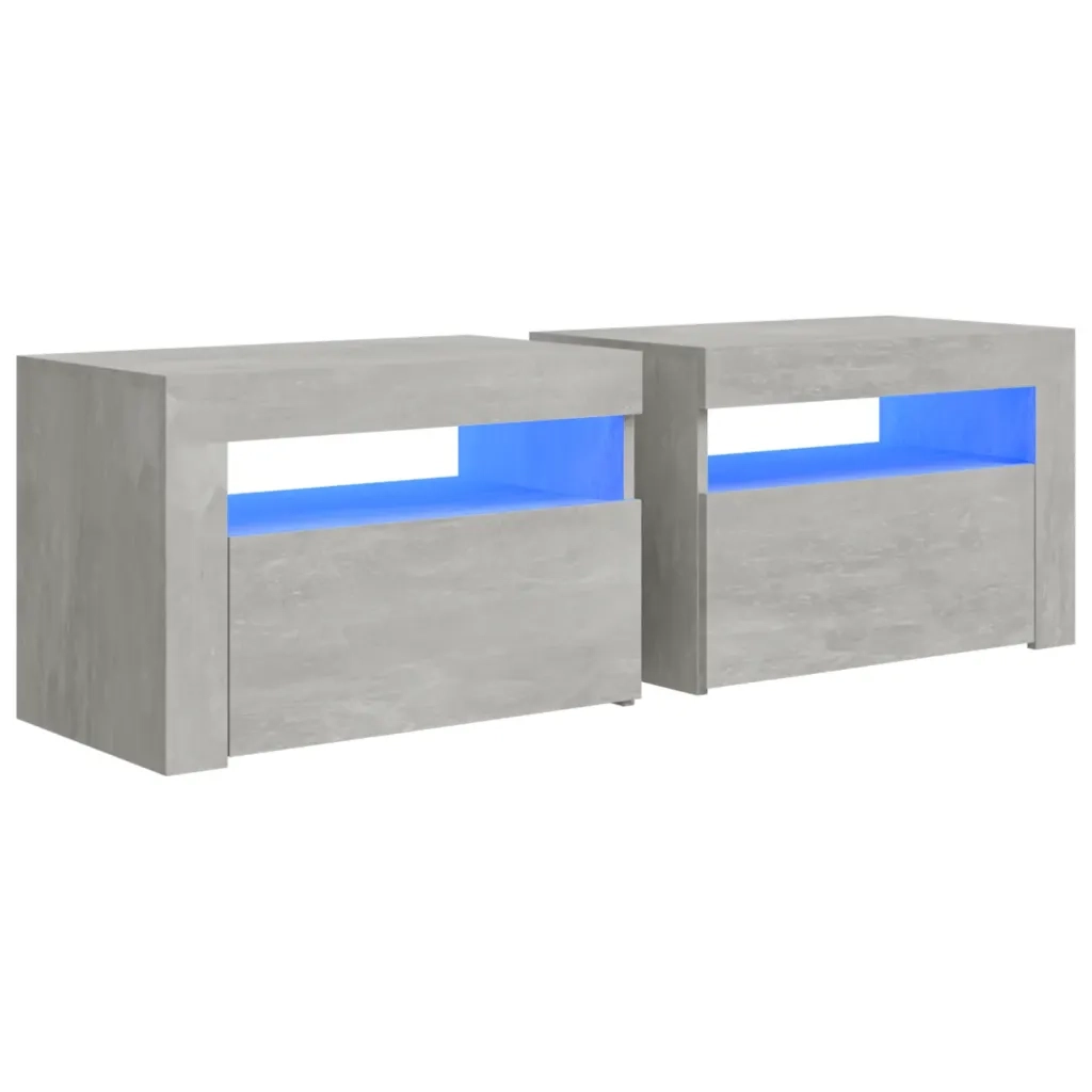 Comodini 2 pz con LED Grigio Cemento 60x35x40 cm cod mxl 31079